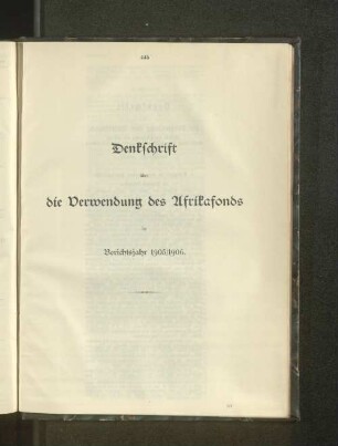 Denkschrift über die Verwendung des Afrikafonds im Berichtsjahr 1905/1906.