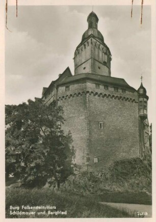 Ansichtskarte: Burg Falkenstein / Harz - Schildmauer und Bergfried