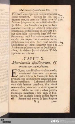 Caput X. Matrimonia Israëlitarum, & mulierum occupationes.