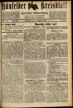 Erste Ausgabe vom Donnerstag, den 15. Dezember 1927.