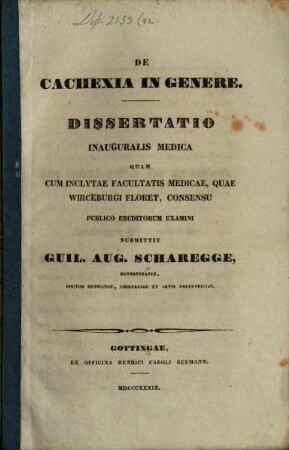 De cachexia in genere : diss. inaug. med.
