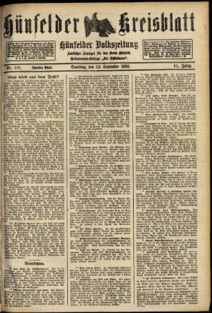Zweite Ausgabe vom Samstag, den 12. September 1925.