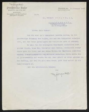 Brief von Max Jungnickel an Gerhart Hauptmann