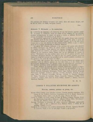 Libros y folletos recibidos en Agosto