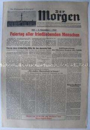 Tageszeitung der LDPD "Der Morgen" u.a. zum 40. Jahrestag der Oktoberrevolution