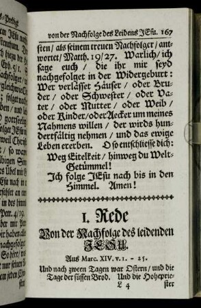 1. Rede Von der Nachfolge des leidenden Jesu.