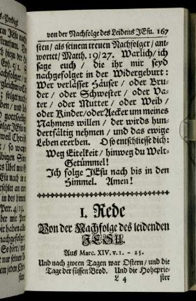 1. Rede Von der Nachfolge des leidenden Jesu.