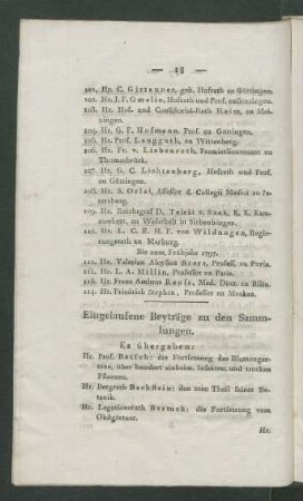 Eingelaufene Beyträge zu den Sammlungen