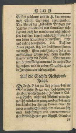 Auf die Sechste Religions-Frage