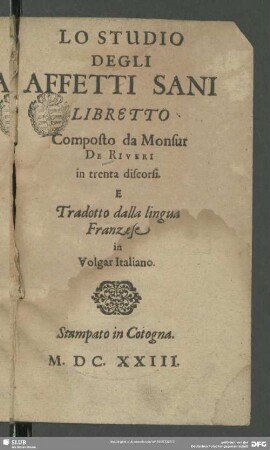 Lo Studio Degli Affetti Sani : Libretto
