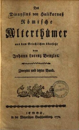 Des Dionysius von Halicarnaß Römische Alterthümer, 2