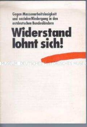 Propagandaschrift der Vorstandes der PDS gegen Massenarbeitslosigkeit und Sozialabbau in den ostdeutschen Bundesländern