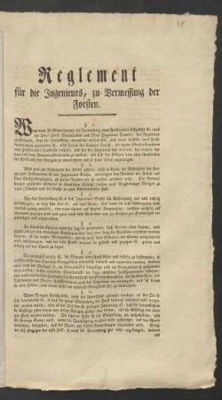 Reglement für die Ingenieurs zu Vermessung der Forsten : [Berlin, den 10. April 1787]