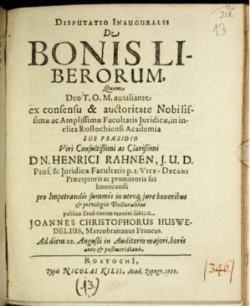 Disputatio Inauguralis De Bonis Liberorum