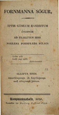 Fornmanna soegur : eptir goemlum handritum, 11. 1828