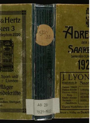 1921-1922, Adressbuch der Stadt Saarbrücken. Bearbeitet nach amtlichem Material und eigenen Aufzeichnungen
