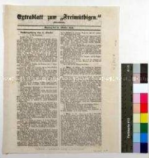 Extrablatt zu der österreichischen Zeitschrift Der Freimüthige über u.a. die Reichstagssitzung vom 15. Oktober 1848
