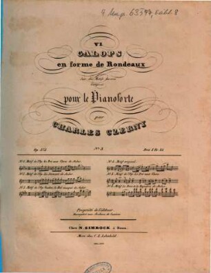 Six galops en forme de rondeaux sur des motifs favoris : op. 372. 3, Motif de l'opéra: Gustav, le bal masqué de Auber