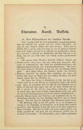 III. Literatur. Kunst. Aufsatz