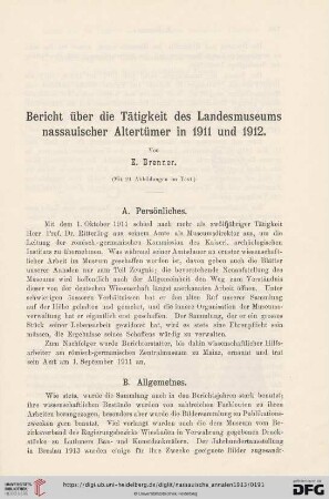 Bericht über die Tätigkeit des Landesmuseums nassauischer Altertümer in 1911 und 1912