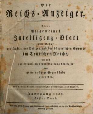 Kaiserlich privilegirter Reichs-Anzeiger. 1801,1, 1801, 1