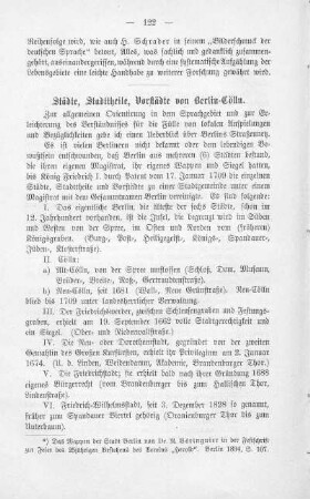 Städte, Stadttheile, Vorstädte von Berlin-Cölln
