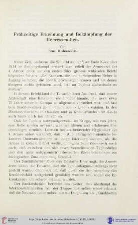 Frühzeitige Erkennung und Bekämpfung der Heeresseuchen