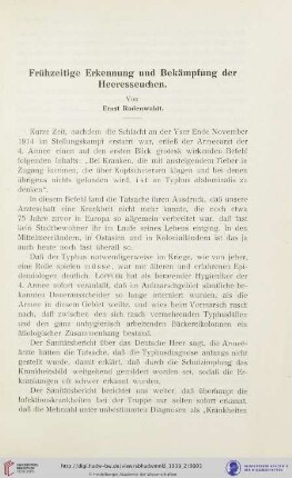 Frühzeitige Erkennung und Bekämpfung der Heeresseuchen