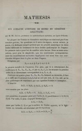 SUR QUELQUES QUESTIONS DE SIGNES EN GÉOMÉTRIE ANALYTIQUE