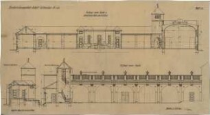 Fischer, Theodor; Stuttgart; Kunstausstellungsgebäude - Ost - u. Nordflügel (Ansichten); Ost - u. Westflügel, Naturtheater u. Treppenhaus (Schnitte)
