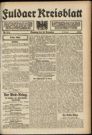 Erste Ausgabe vom Samstag, den 20. November 1915.