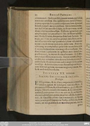 Epistola XX. Coloniam. Ioanni Guilielmo Kempensi, Theologo.