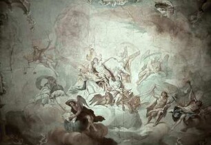 Die Erfüllung der Zeit: Christus als Erlöser im Triumphwagen umgeben von allegorischen Figuren