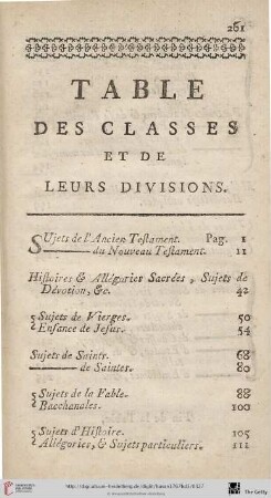 Table des classes et de leurs divisions