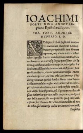 Ioachimi Fortii Ringelbergii Andoverpianae Epistolae aliquot.
