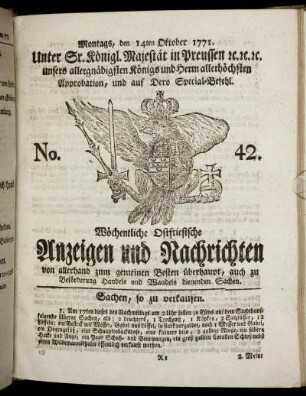 No. 42. Montags, den 14ten Oktober 1771.
