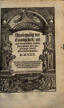 Auslegung der Euangelien, an den fürnemisten Festen ym gantzen iare