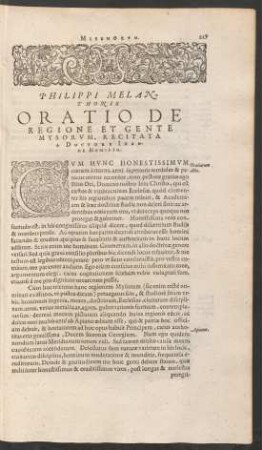 Philippi Melanthonis Oratio De Regione Et Gente Mysorum, Recitata A Doctore Ioanne Homilio.