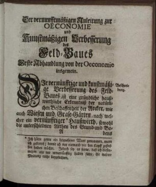 Erste Abhandlung von der Oeconomie insgemein.