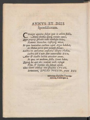 Annus Et Dies Sponsaliorum.