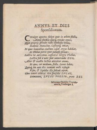 Annus Et Dies Sponsaliorum.