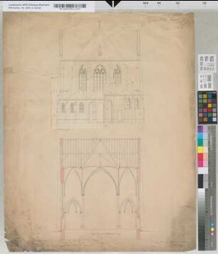 [Kath. Kirche in Gustorf] Bl. 4. [Ansicht des Chors], Profil durch die Kreuzvierung.
