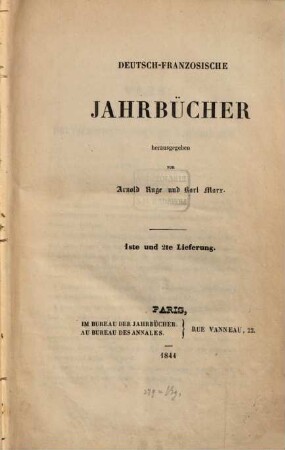 Deutsch-französische Jahrbücher. 1/2. 1844
