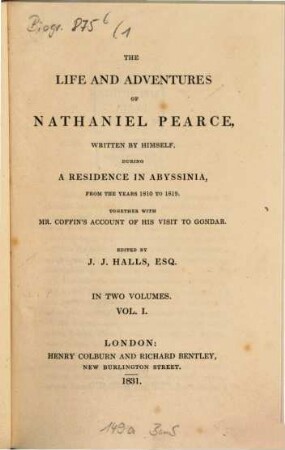 The life and adventures of Nathaniel Pearce, 1. - IX, 348 S.