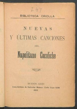 Nuevas y últimas canciones del napolitano Cocoliche