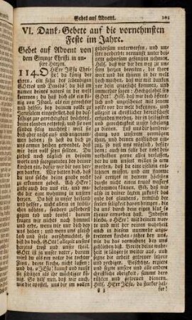101-117, VI. Dank-Gebete auf die vornehmsten Feste im Jahre.