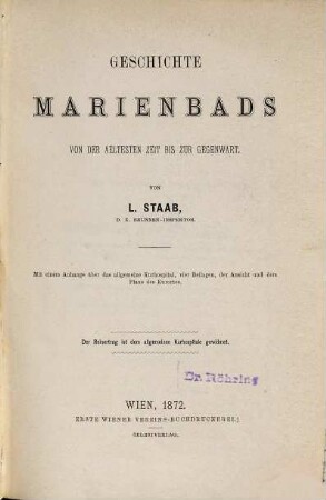 Geschichte Marienbads von der aeltesten Zeit bis zur Gegenwart