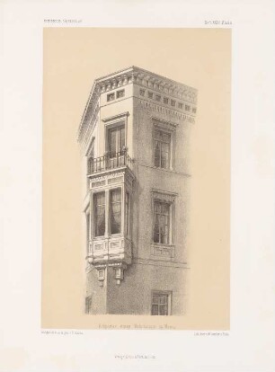 Eckpartie eines Wohnhauses, Mainz: Perspektivische Ansicht Detail (aus: Architektonisches Skizzenbuch, H. 35, 1858)