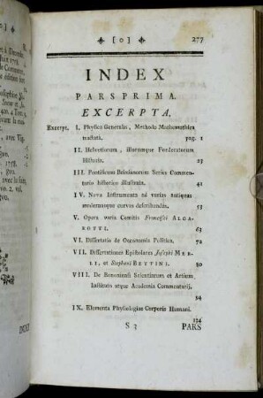 Index Pars Prima Exerpta. - Pars Tertia. Nova Literaria.