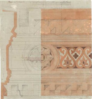Gärtner, Friedrich von; Gärtnerhaus - Hauptgesims - Hauptgebäude (Detail, Schnitte)